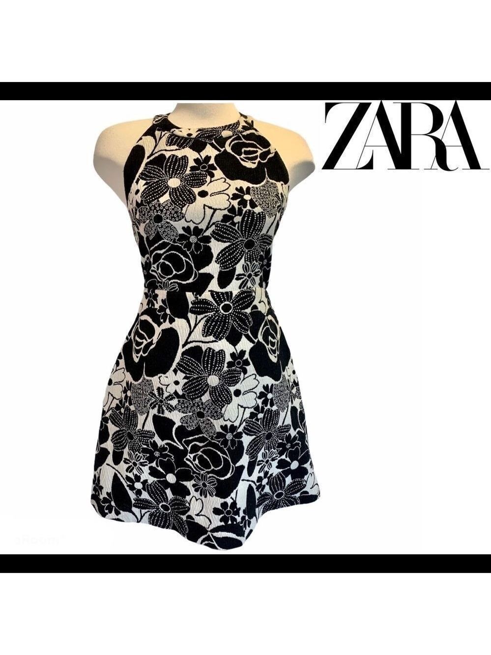 Zara black white floral halter top dress